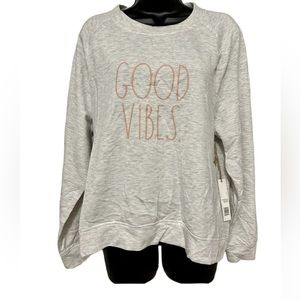 NWT Rae Dunn sweatshirt in Light gray “Good vibes”. Size large